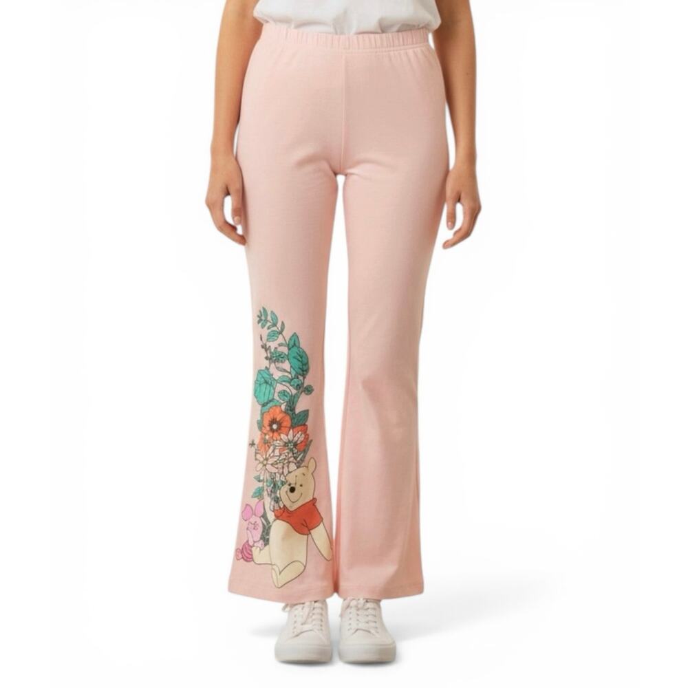 Disney Winnie The Pooh Girls Pink Flare Pants Bell Bottoms Floral Piglet Small
